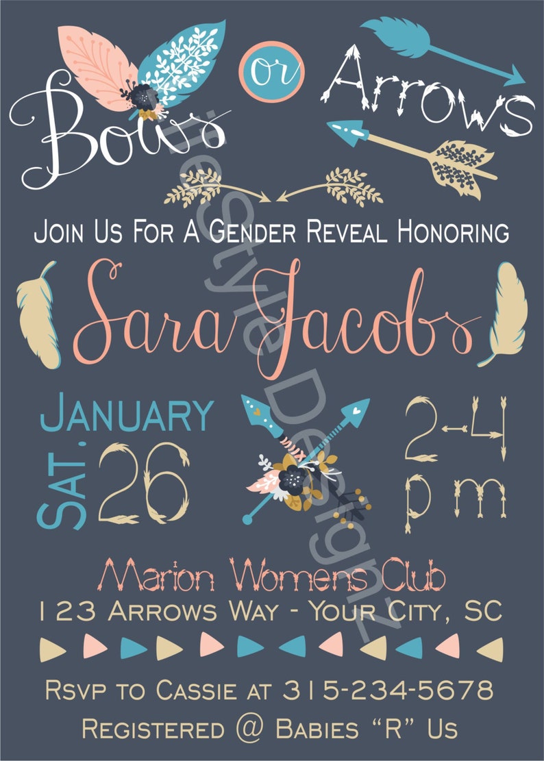Bows or Arrows Gender Reveal Invitation Feather and Arrows Etsy