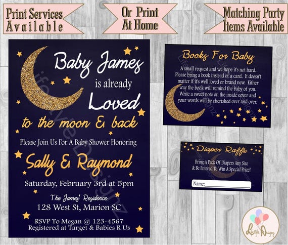 Love You to The Moon and Back 50 Count Your Main Event Prints Moon Bear Book Request Cards Twinkle Twinkle Little Star Boy Moon Bear Baby Shower Diaper Raffle Cards