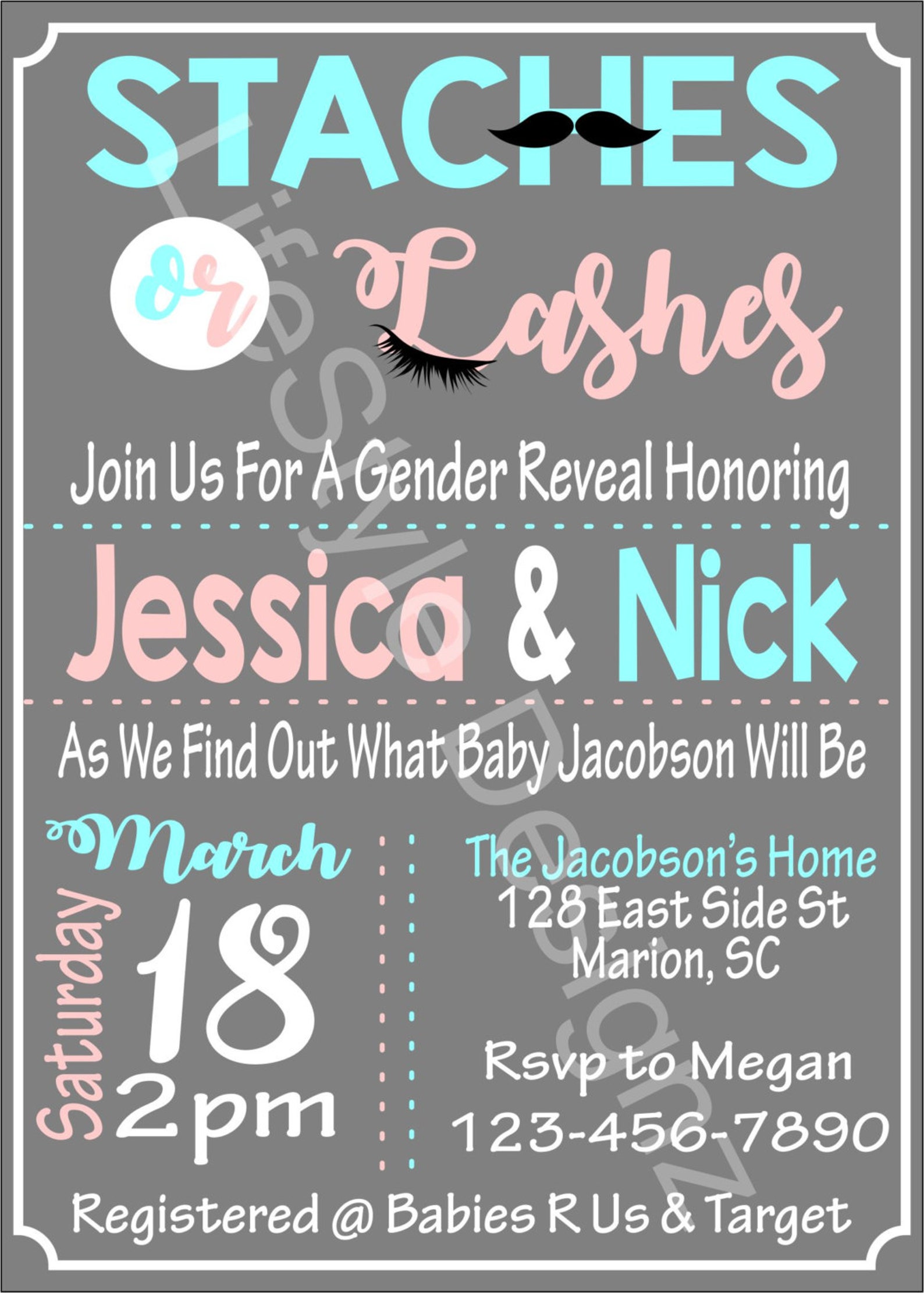 Stashes or Lashes Gender Reveal Invitation He or She - Etsy