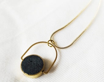 Natural Black Ceramic Gold Plated Necklace, Geometric Necklace, Minimal Necklace, Art Deco Necklace, Dainty Gold Necklace, Simple Necklace