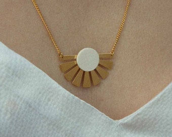 Gold Sunburst Necklace,Natural Ceramic Solar Gold Plated Necklace, Dainty Gold Necklace, Modern Necklace, Sunshine Necklace, Sun Pendant