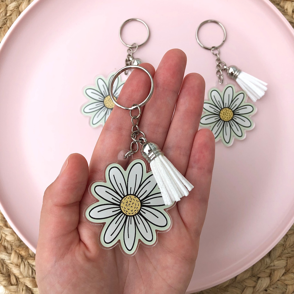 Daisy Keychain Keychain With Tassel Flower Keychain Etsy