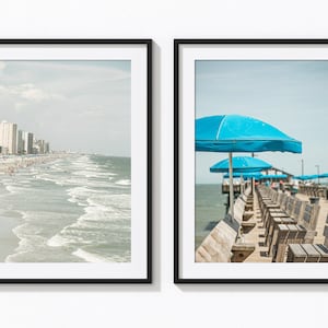 Garden City Pier, Set of 2, Myrtle Beach Sc Print, Beach House Decor, Beach Umbrella Print, Coastal Wall Art, Murrells Inlet, Coastal Decor