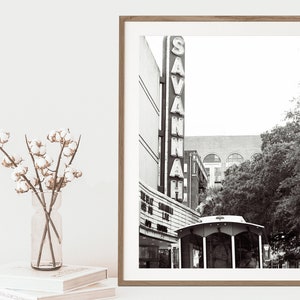 Savannah Print, Vintage Theatre, Bull Street, Savannah Georgia, Fine Art Print, Black & White Wall Art, Southern Home Decor, Trolley
