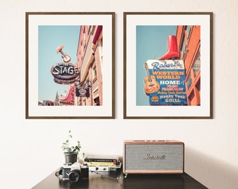 Honky Tonk Print Set, Downtown Nashville Music City Wall Art