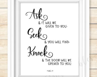 Ask Seek Knock Matthew 7 7 8 Bible Verse Printable Etsy