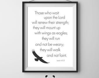 Isaiah 40:31 Wall Art, Minimalist Bible Verse Print, Eagle (Digital Download)