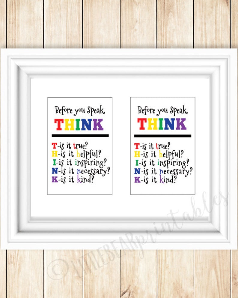 Classroom Printable Think Before You Speak Rainbow Colors Etsy