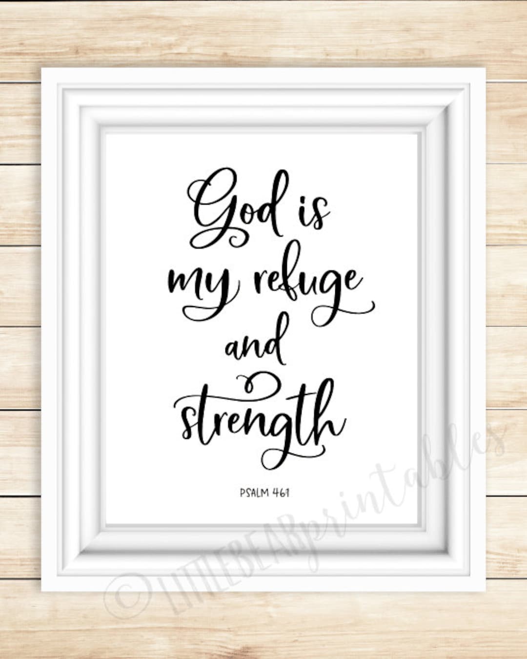 God is My Refuge and Strength, Bible Verse Quote, Printable Wall Art
