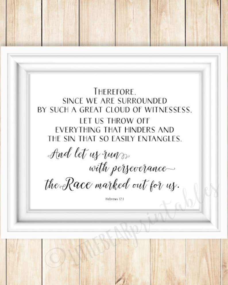 Hebrews 12:1 Verse Print, Cloud of Witnesses, Encouraging Christian Poster (Digital Download) image 1