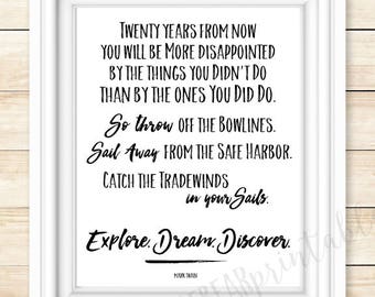 Mark Twain Zitat Druck: Erforsche Traum Entdecke (Digitaler Download)