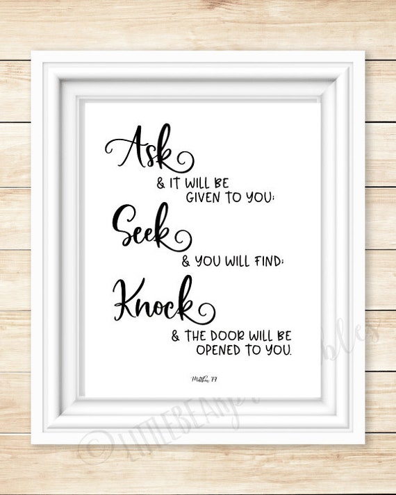 Ask Seek Knock Matthew 7:7-8 Bible Verse Printable | Etsy Israel