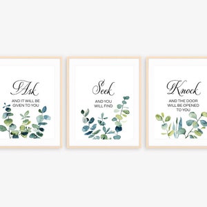 Ask, Seek, Knock, set of three, Matthew 7:7-8, Bible verse, Christian wall art, Ask & it will be given, Seek and you will find, Knock