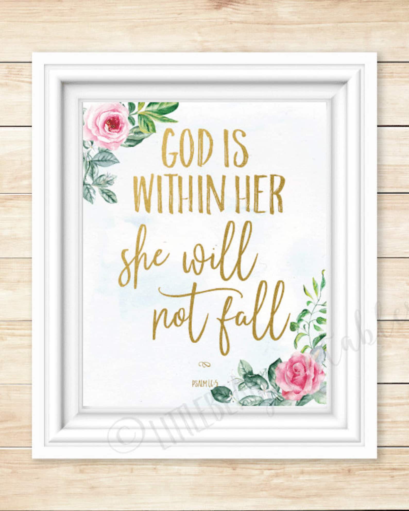 God is Within Her She Will Not Fall, Bible Verse Quote, Printable Wall ...