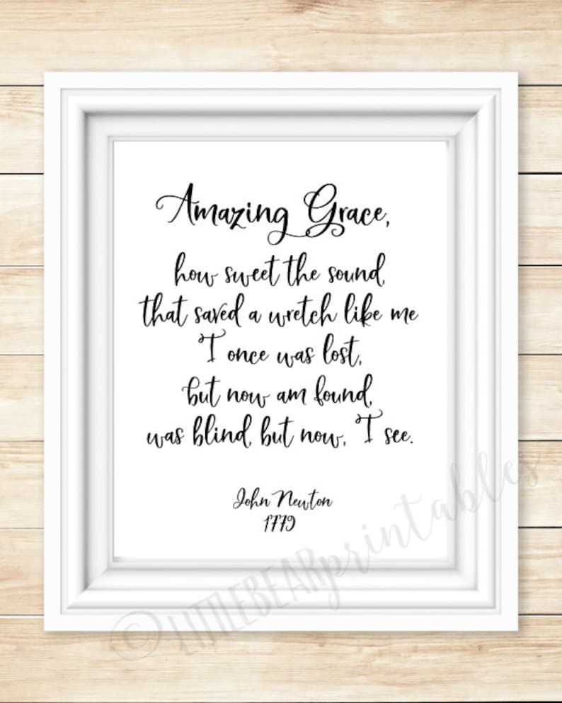 Amazing Grace hymn lyrics wall art printable John Newton Etsy
