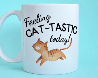 Funny cat mug, 11oz ceramic mug, gift for cat lovers, orange kitty mug, feel good cat mug