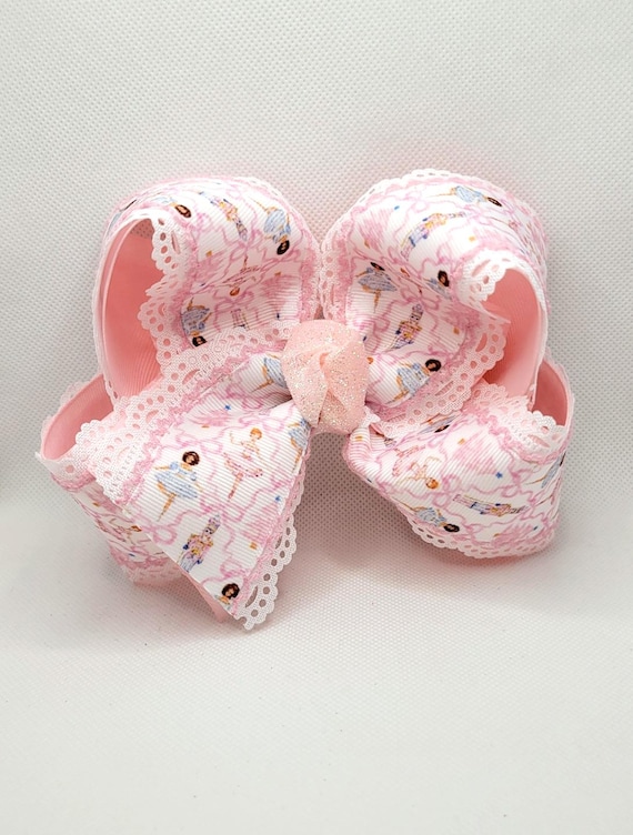 Pink Nutcracker Ballet Bow, Scalloped Edge Christmas Hair Bow