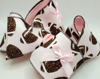 Lazo de fútbol con purpurina: pinza para el pelo de princesa rosa y marrón