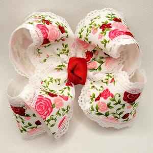 Lace Edge Rose Print Hair Bow