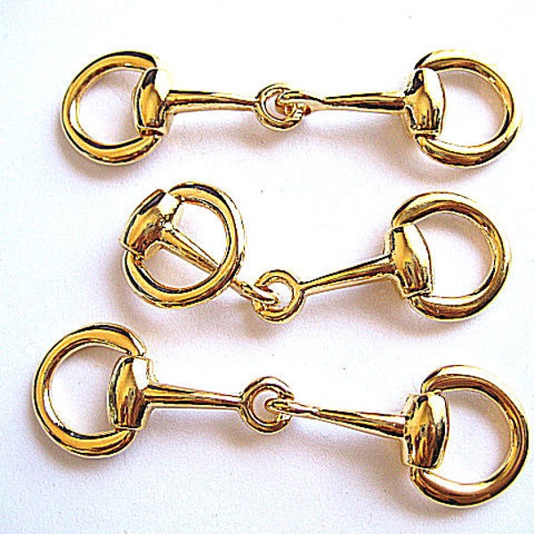 3 Large Gold Plated High Quality Snaffle Bit--Make Fabulous Equestrian Jewelry ~2 1/8” (73mm) x ~.13/16" (20.5mm)