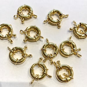 Gold Filled Spring Ring/Sailor Clasp 18k Gold over brass-15mmx5mm-Including Loops-3 Pieces-For Candy/Rainbow Necklaces