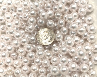 8 mm White Round Pearl Beads - 2.3mm hole—100pieces