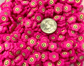 Flower Power Smiley Face Party Table Confetti-Pink & Yellow- Approx 9.5 x 9.5 x2mm thick-NO HOLE- 100 pieces