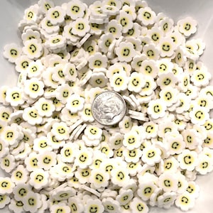 Flower Power Smiley Face Party Table Confetti-White & Yellow- Approx 9.5 x 9.5 x2mm thick-NO HOLE-100 pieces