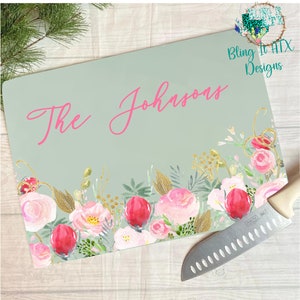 Multi Pink Floral Glass Cutting Board Sublimation Design