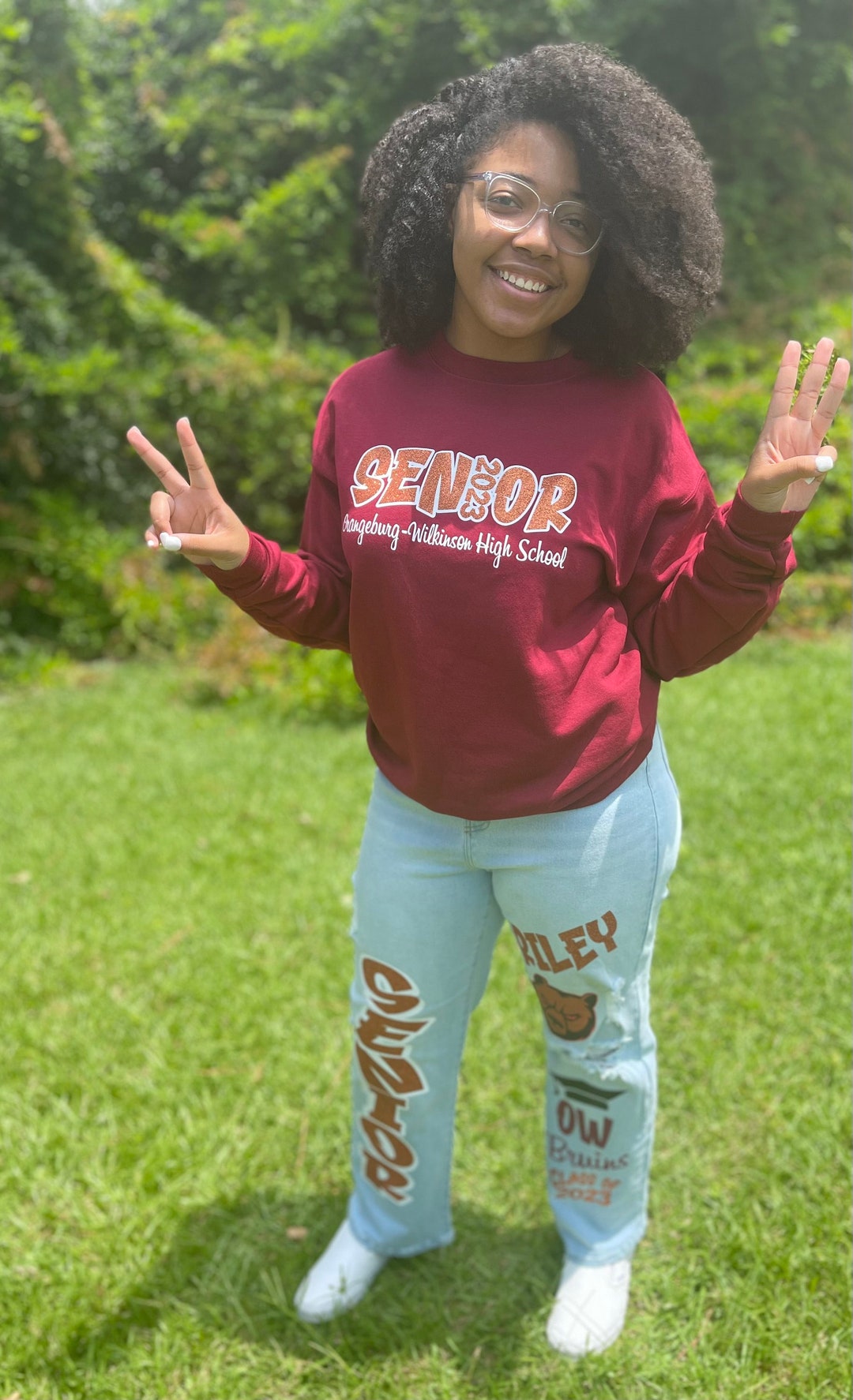 Senior Set; Senior Jeans; Senior Oufit; Custom Jeans; Custom Sweatshirt