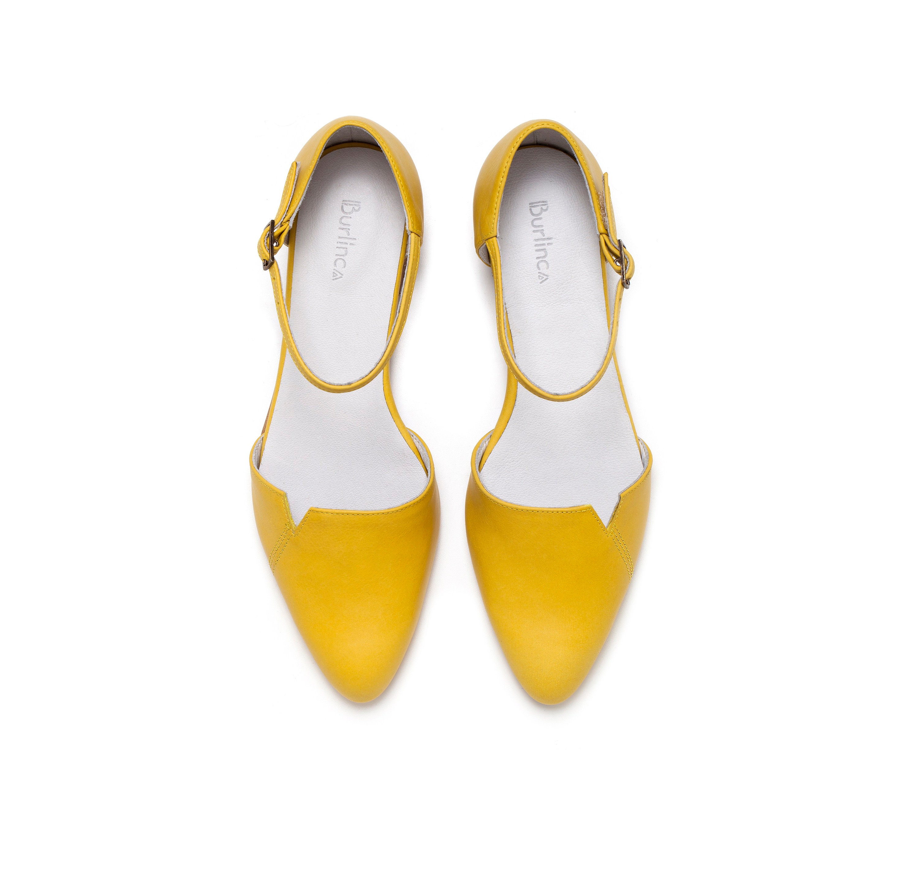 yellow leather flats womens