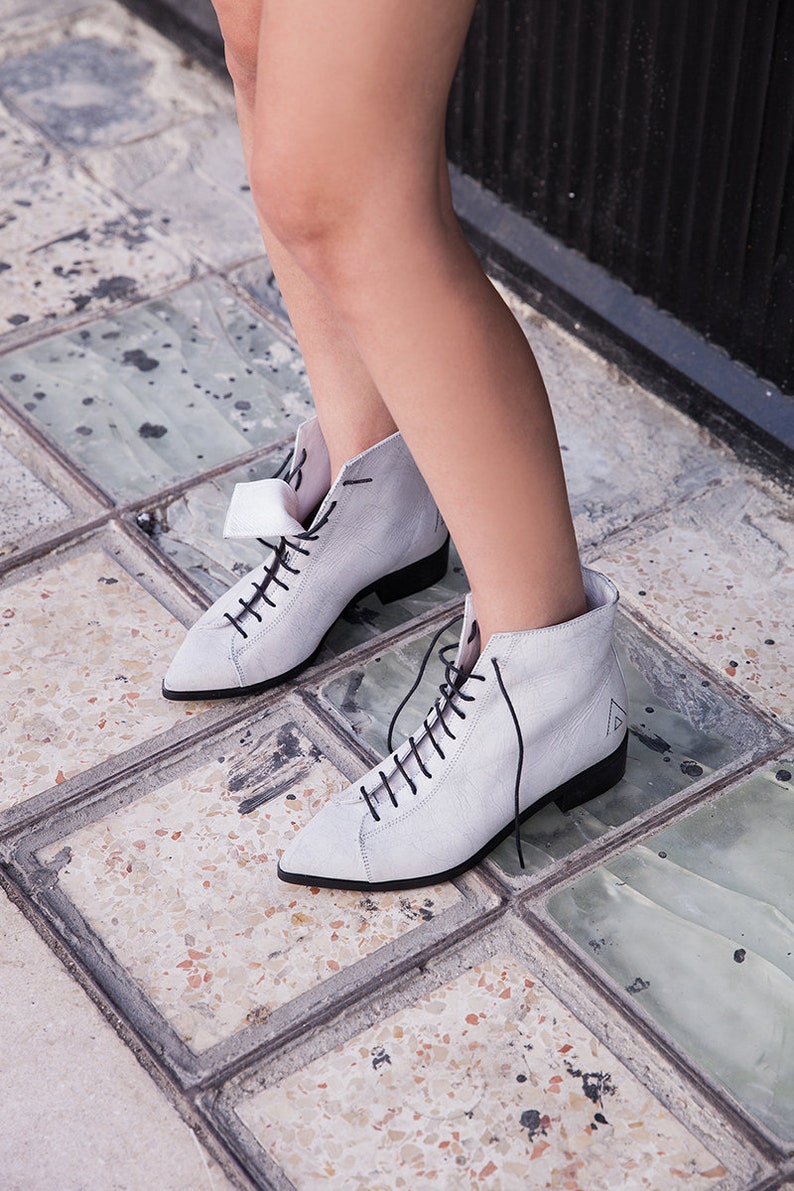 white boots Julian model. Women white ankle boots cool bootshandmade shoes women boots flat boots white shoes womens booties