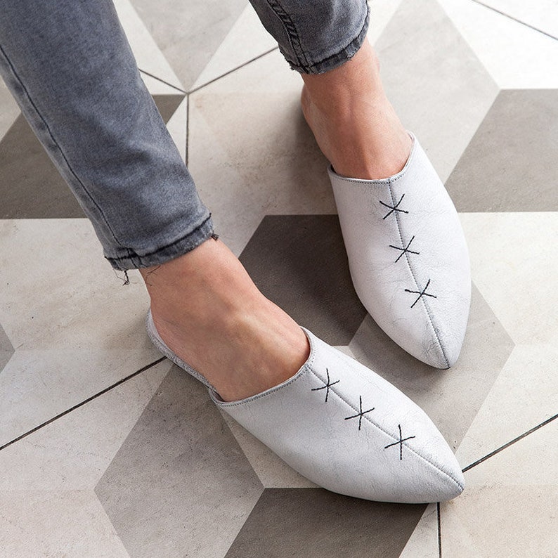 women's white leather mules