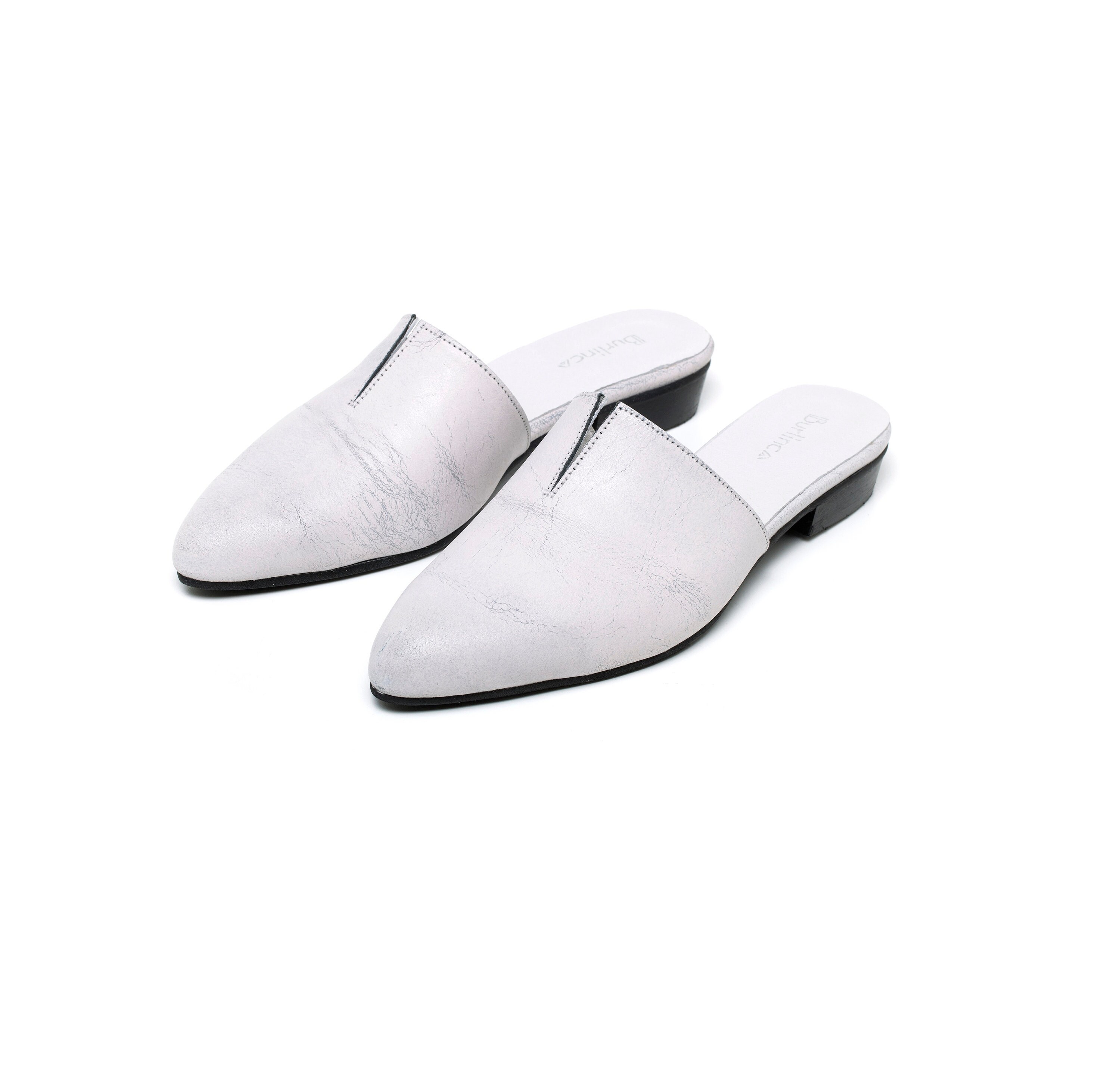 black and white mule shoes