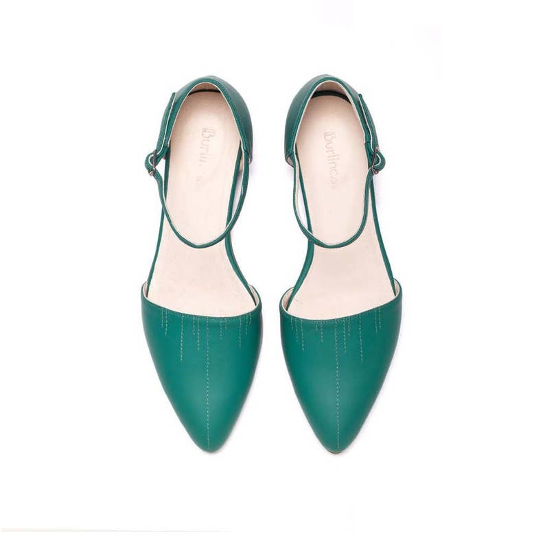 green flat sandals