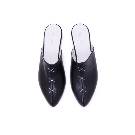 black slip on mules
