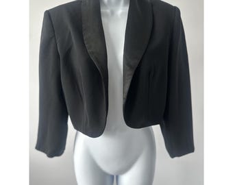 VTG Andrea Polizzi for Rex Lester Women's M Black Cropped Tuxedo Blazer (b64)
