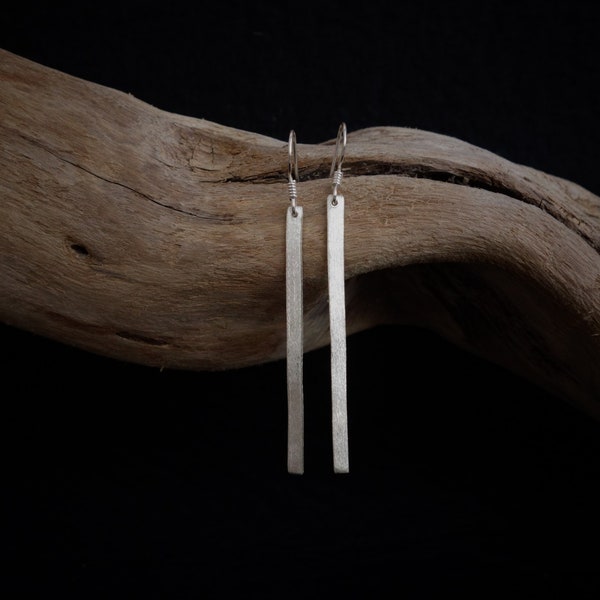 Earrings bar 925 silver long narrow elegant matt
