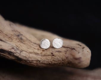 Mini stud earrings, 925 sterling silver, round, brushed
