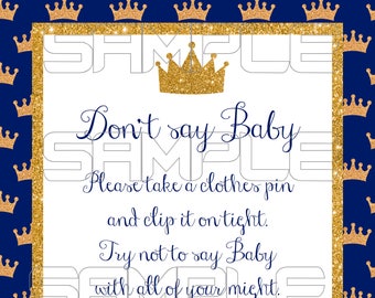 Royal Baby Shower Games, Prince Baby Shower, Royal Blue Baby Shower, Royal prince baby shower, Don't Say Baby game,