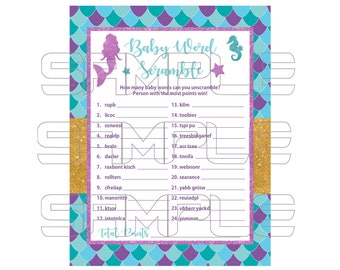 Mermaid Baby Shower Games, Mermaid Baby Shower, Under the Sea Baby Shower, Baby Word Scramble Game, Baby Mermaid baby shower games