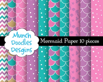 Mermaid Digital Papers, Ocean digital papers, Mermaid Scale Glitter Digital Papers, Nautical Digital Papers, Mermaid Birthday