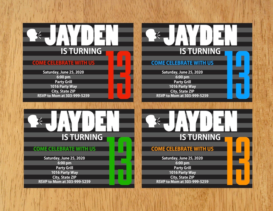Boy's Birthday Invitation, Teenage Boy Birthday Party, 13th Birthday ...