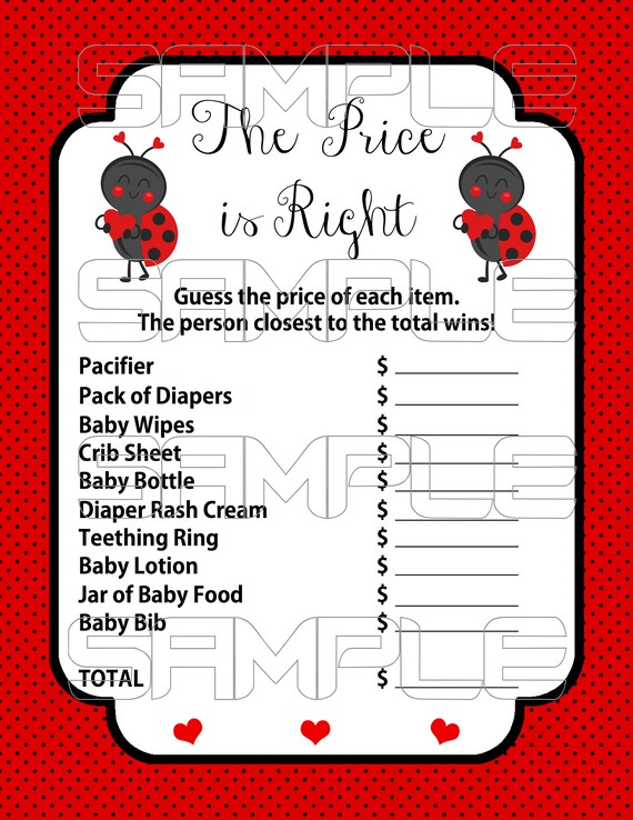 Price Is Right Baby Shower Game Ladybug Baby Shower Games Etsy