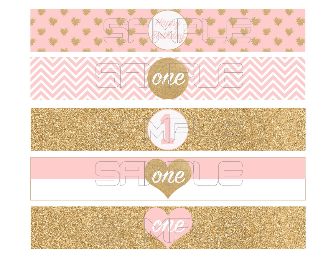 Pink and Gold Water Bottle Labels Gold Glitter Water Bottle Etsy
