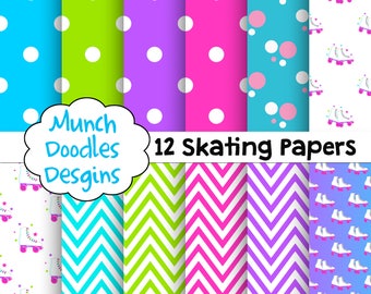 Roller Skating Scrapbook paper, Skating Scrapbooking paper, Roller Skating Digital paper