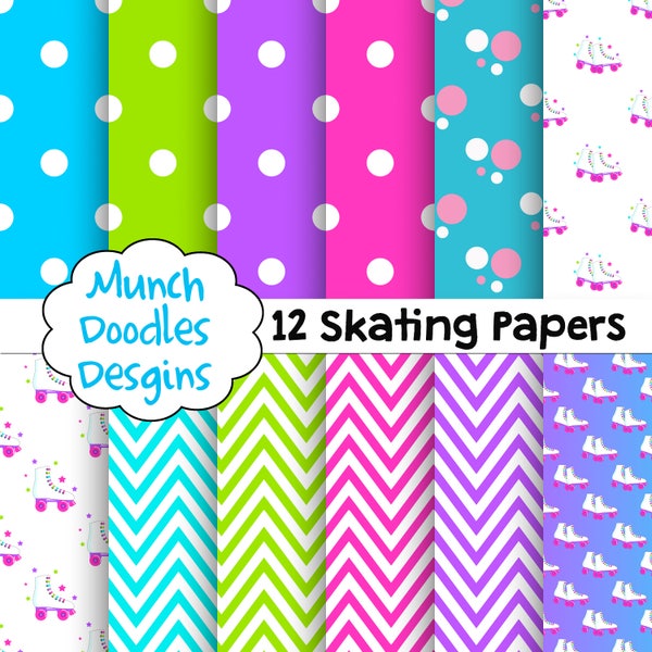 Roller Skating Scrapbook paper, Skating Scrapbooking paper, Roller Skating Digital paper