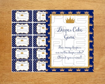 Royal Baby Shower Games, Prince Baby Shower, Royal Blue Baby Shower, Royal prince baby shower, Diaper Cake game, Diaper Cake Guessing Game