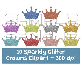 Digital Glitter Crown Tiara Clipart, Sparkly Glittery Crown Tiara