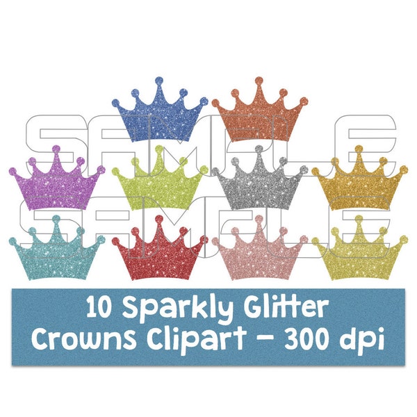 Digital Glitter Crown Tiara Clipart, Sparkly Glittery Crown Tiara